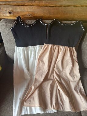 Sleeveless Black Ribbed Bodice Dress with White or Cream Skirt